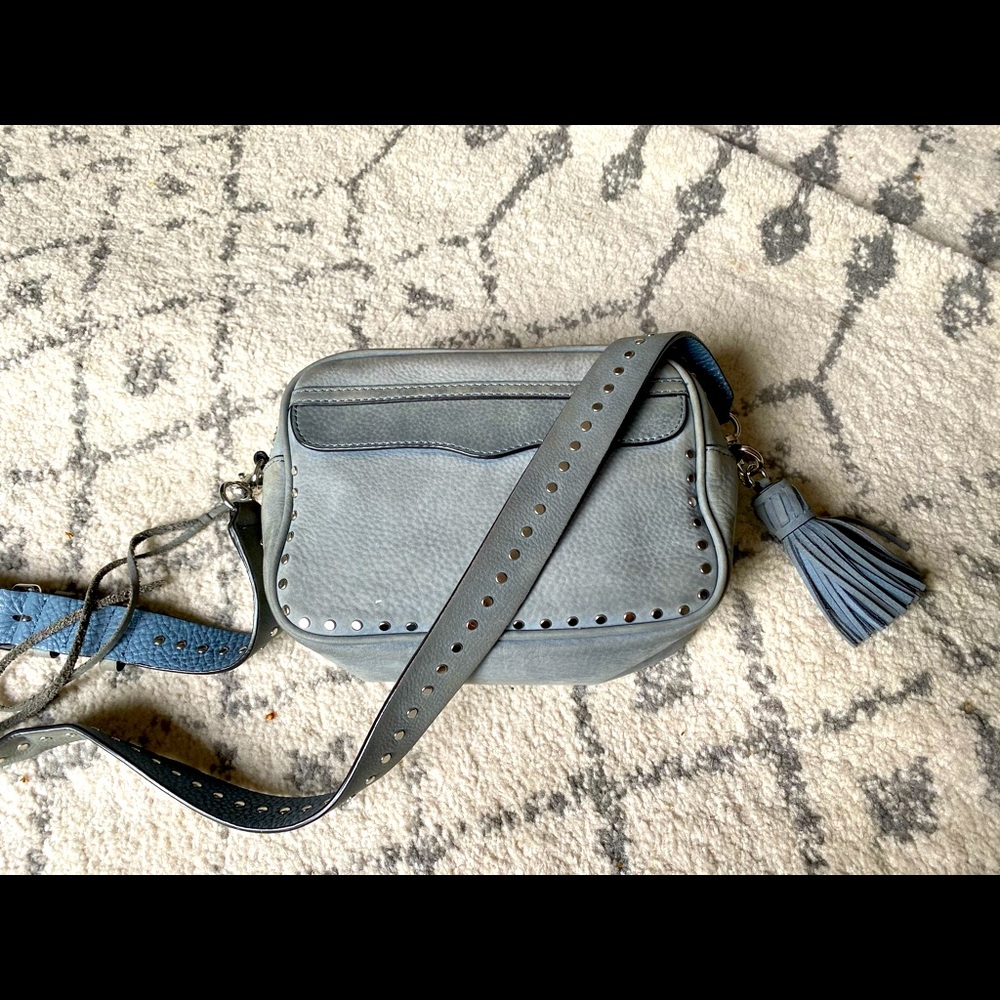 Rebecca Minkoff smoky blue suede studded handbag